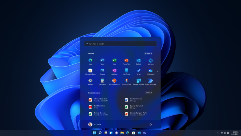 Microsoft Windows 11 Home OEM Menu