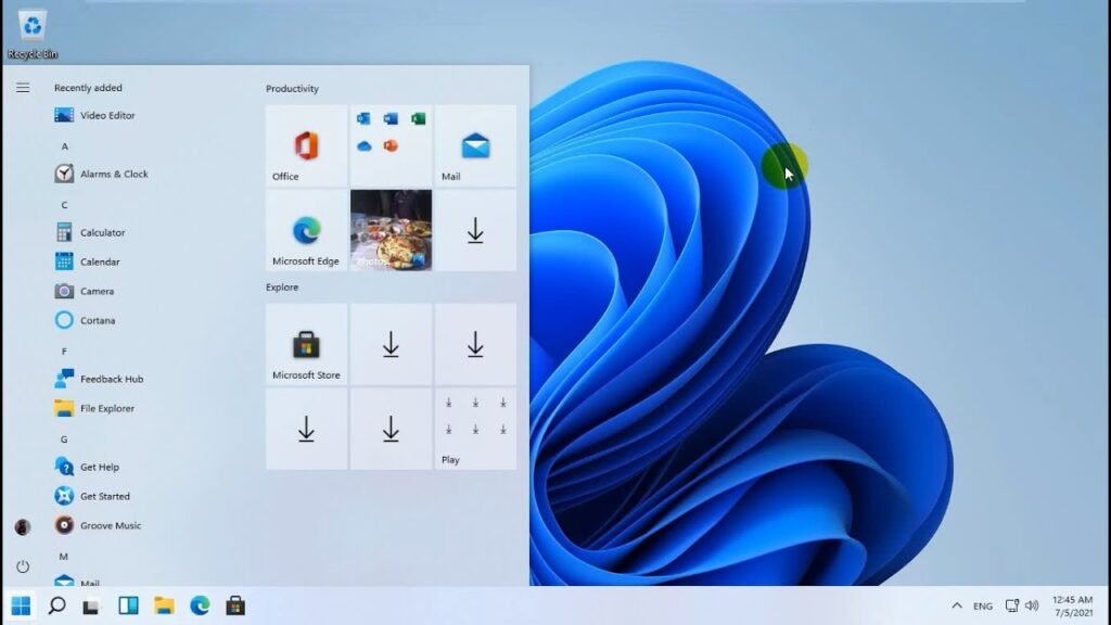 Microsoft Windows 11 Home OEM starting menu