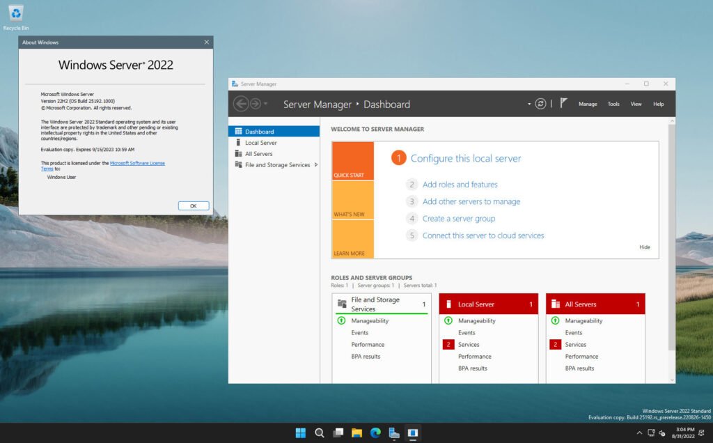 Microsoft window server 2022 dashboard