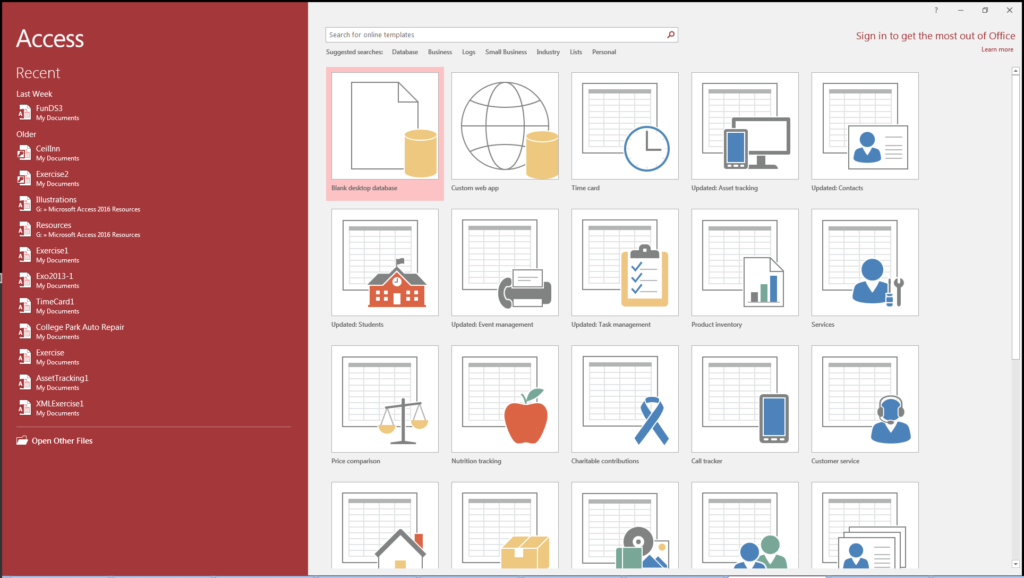 Microsoft Access 2016 examples