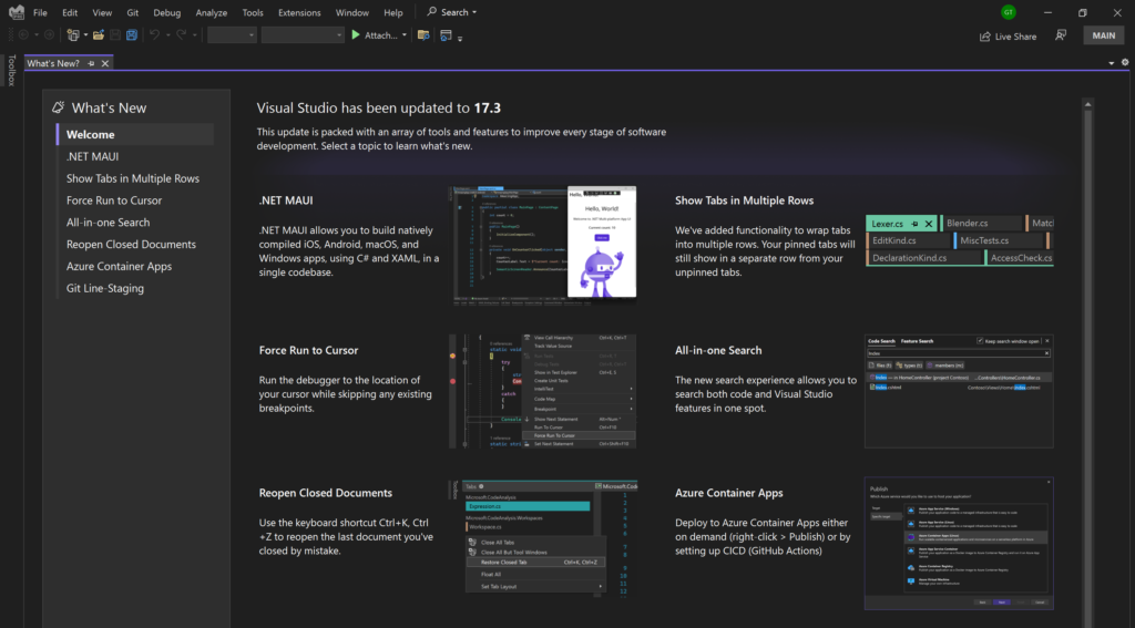 Visual Studio 2022 Enterprise Dashboard