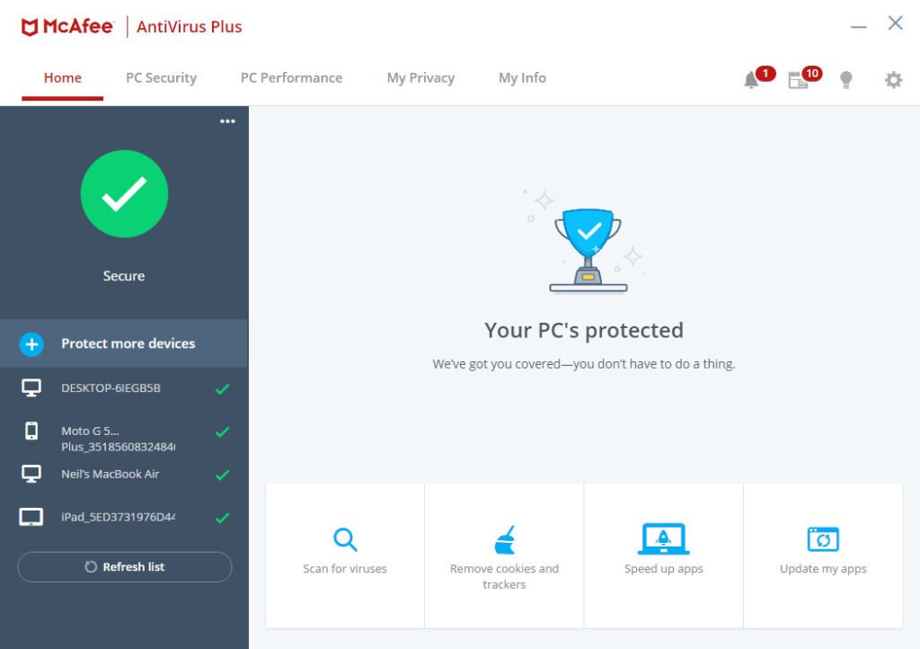 McAfee AntiVirus Plus total protection